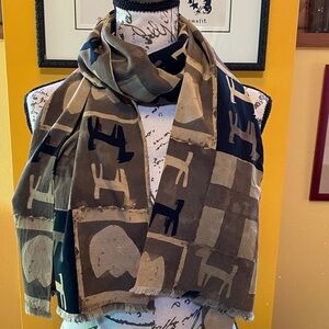 Vintage Cinque Block Print Viscose Scarf made in W. Germany